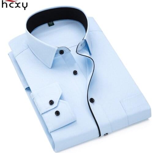 HCXY 2019 Mens Cargo Shirts Men Dress Shirt Work Clothes Diagonal stripes Black border Long sleeve Male Fine Striped Shirt
