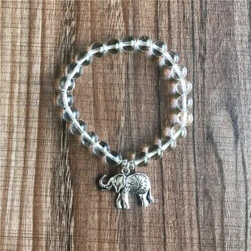 Natural Stone High Quality Clear Quartz Bracelet Elephant Pendant Bracelet Best Yoga Prayer Mala Jewelry For Men Women Gift