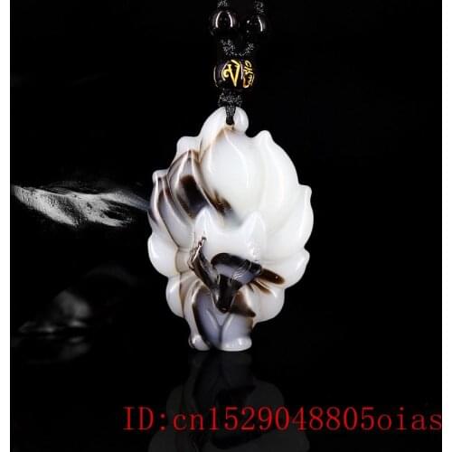 Jade Nine-tailed fox Pendant Chinese for Men Charm Carved Necklace Amulet Women Jadeite Jewelry Natural Fashion Gifts