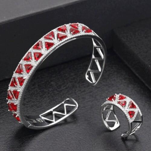 New Arrivals Lady Bangle Ring Set Cubic Zirconia High Quality New Year Gift Dubai Bridal Wedding Jewelry Set Accessory