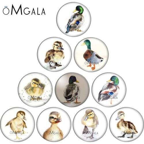 Cute Duck Hand Drawing Watercolor Baby Duck 10pcs 12mm/18mm/20mm/25mm Round photo glass cabochon demo flat back Making findings