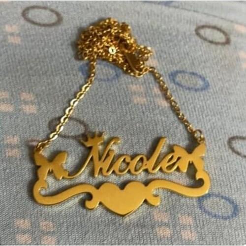 Personalized Name Necklace Women Girl Sinple Heart Pendant Stainless Steel Cute Butterfly Customized Pendant Nameplate Choker