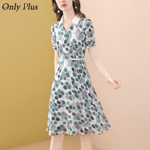 Only Plus V-Neck Chiffon Polka Dot Dresses Sashe Office Lady Summer Beach Party Dress Turn Down Collar Button Wrap Vestidos