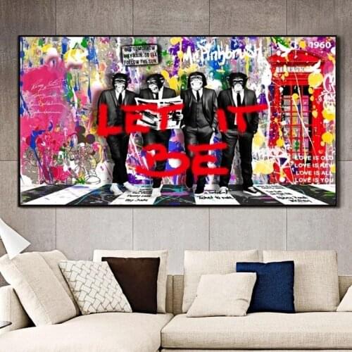 Pop Street Art Let It Be Canvas Painting Gentleman Monkey Wall Art Posters and Prints Modern Graffiti Picture for Interior Decor