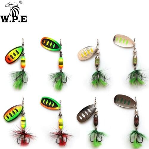 W.P.E Spinner Lure 2 pcs 18g Bress Spoon Lure Feather Metal Fishing Lure Carp Fishing Wobblers CrankBaits Treble Hook Fish Pesca
