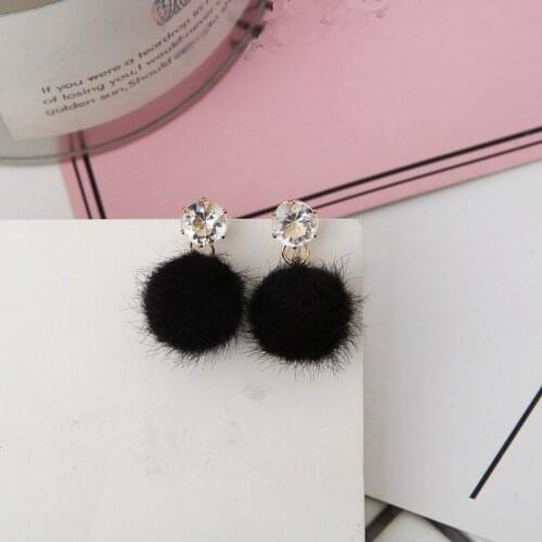 Simple plush ball short pendant earrings female