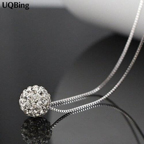Drop Shipping 925 Sterling Silver Necklaces Crystal Rhinestone Ball Pendants&Necklaces Jewelry Collar Colar de Plata