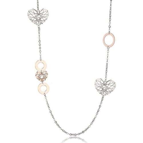 Luxury Long Rose Gold Heart Pendant Necklace Sweater Chain Trendy Jewelry Accessories Gift for Woman Wholesale Items 2021