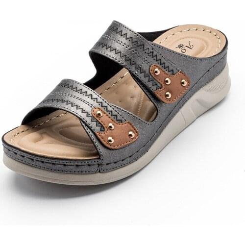 Summer Women Slippers High Quality Pu Leather Platform Sandals Silver Chunky Casual Shoes Holiday Beach Slides Home Footwear