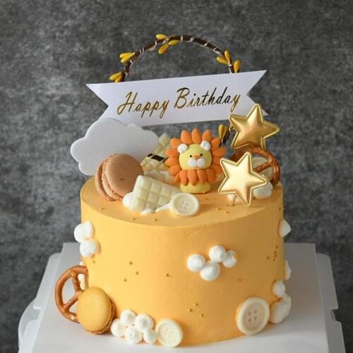 Cute Cartoon Lion Dinosaur Party Cake Topper Creative Polymer Clay Kids Baby Birthday Party Cake Decoration Animals Cake Descor