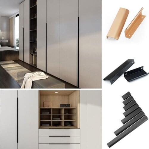 Modern Cabinet Handles Alloy Wardrobes Knobs for Furniture Black Pull Chic Handle Hidden Drawer Knobs Hardware