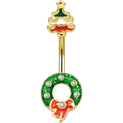Body Punk 2020 News Christmas Design Belly Button Rings Christmas Wreath Navel Rings Body Piercing Jewelry