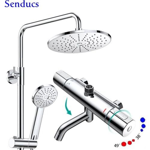 Thermostatic Bathroom Shower System Wall Mounted Brass Faucets Pvc Pressure Shower Set 2 Handle Faucet Portable Shower