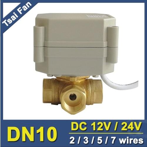 TF10-BH3-A 2/3/5/7 Wires Brass 3/8'' DN10 DC12V or DC24V 3 Way T/L Type Horizontal Electric Valve