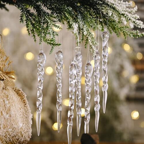 12pcs 13cm Christmas Simulation Ice Xmas Tree Hanging Ornament Fake Icicle Winter Party Christmas New Year Decoration Supplies