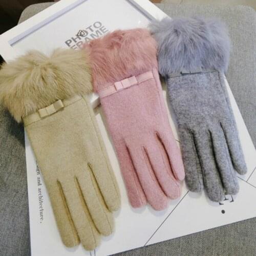 Korean version new five-finger touch screen thickened gloves cashmere cute warm autumn and winter women gloves mittens