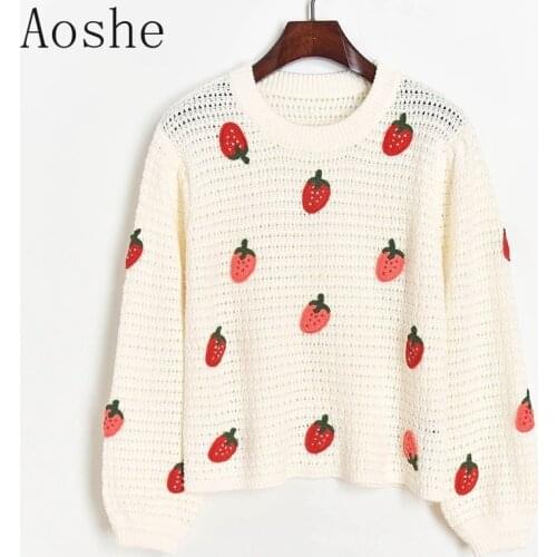 Cute Women Sweaters And Pullovers 2020 Fall Hand Hooked Strawberry Hollow Out Pullovers Girls Sweaters Autumn Tops Sueter Mujer