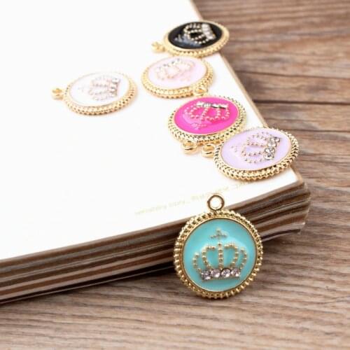 10PCS Colorful Enamel Charms Rhinestone Ornament Crown Bracelets Pendant Drop Oil Fit DIY Earring Jewelry Accessories YZ086