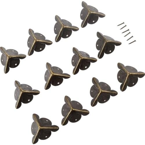 12Pc Jewelry Gift Box Wood Case Decorative Feet Leg Corner Decorative Protector Antique Corner Bracket Furniture Fittings w/Nail