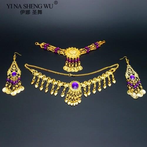 Belly Dancing Accessories 2/3pcs Set Women Indian Belly Dance Necklace Earrings Gold Silver Set Belly Dance Accessory Wholesale