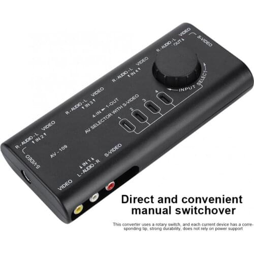 AV-109 4 In 1 Out AV RCA Switch Box AV Audio Video Switcher 4 Way Splitter audio adapter converter for home video/game/projector