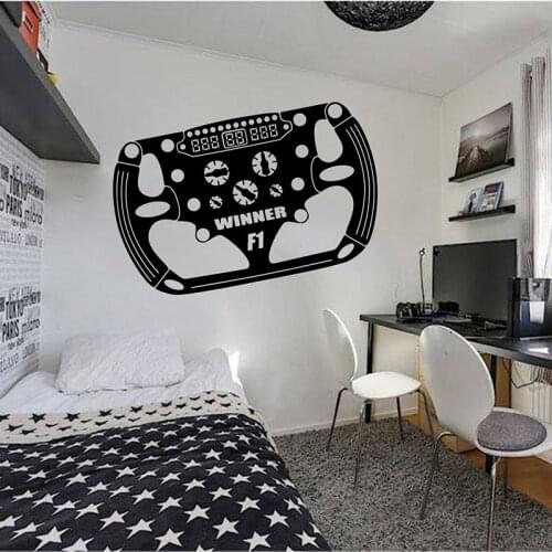 Large Formula Racing Car Steering Wheel Wall Sticker Boy Room Kids Room Video Game Race Car Wall Decal Playroom Vinyl Decor