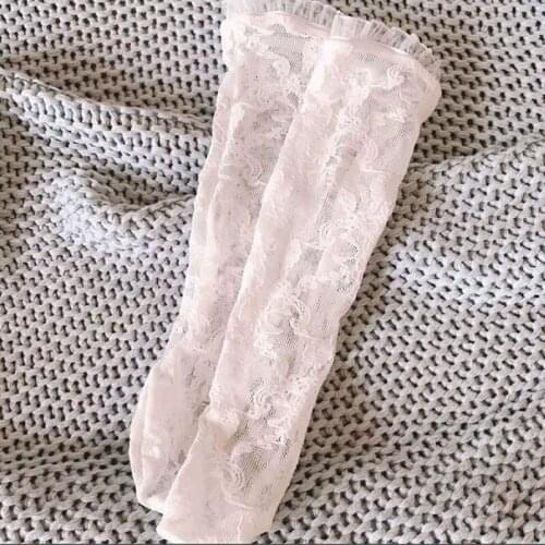 Childrens Socks Solid Color Lace Girl Mesh Tube Skin-Friendly Breathable Sock Baby Princess Stockiings White Lace