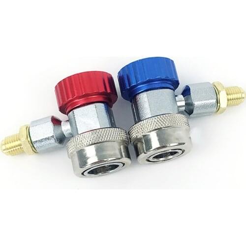 2pcs R134A Adapter Fittings High Low Quick Coupler Connector AC Car Air Conditioner Manifold Gauge Hose Connector 1/4 Inch