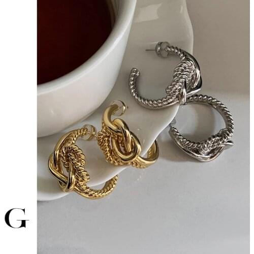 GHIDBK 2021 Summer New Fashion Unique Design Street Style Layering Hollow Twisted Knotted Hoops Earrings Women Jewelry Wholesale