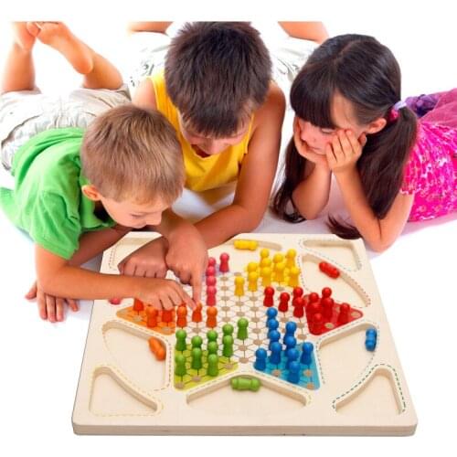 Puzzle childrens toys checkers & flying chess two in one multi-purpose chess pieces wooden childrens blocks M60