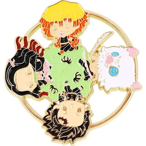K3223 Demon Slayer Anime Hard Enamel Pin Kawaii Animals Pig Brooch Cartoons Brooch Cosplay Jewelry Anime Fan Gift