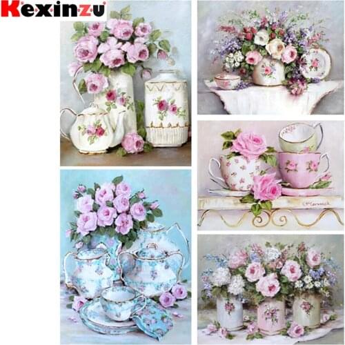 Kexinzu Full Square/Round Drill 5D DIY Diamond Painting "Flower Pink rose" 3D Embroidery Cross Stitch 5D Home Decor Gift Y15615