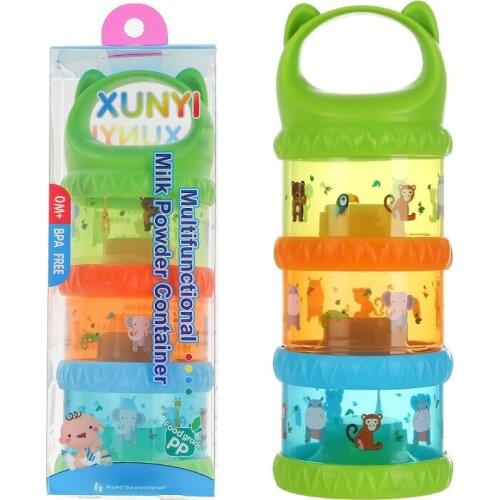 Colorful 3-layer milk powder box -cartoon printing cat shape hand grip independent layer design portable milk powder storage box