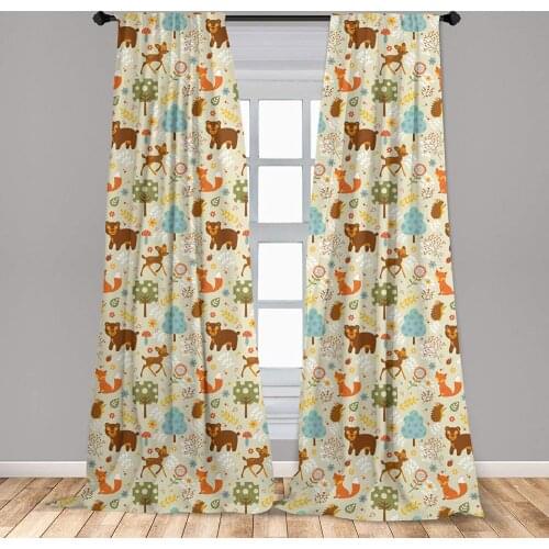 Woodland Curtains Animals of The Woods in Pastel Colors Cheerful Bear Hedgehog Gazelle Fox Ladybug Window Curtains Living Room