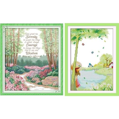 Summer flowers&girl DIY Scenery Chinese needlework craft 11CT14CT printed pattern Cross Stitch kit DMC on canvas Embroidery sets