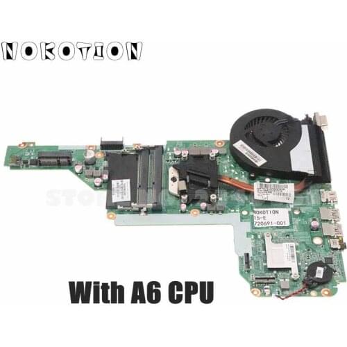 NOKOTION For HP Pavilion 15-E 17-E 15 17 Laptop Motherboard 720691-501 720691-001 DA0R75MB6C0 With A6 CPU+Heatsink