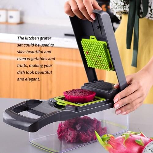 Multifunction Vegetable Slicer Set Kitchen Fruit Grater Set Stainless Steel Plastic Shredder Chopper Kit Fruit Vegetable Tools