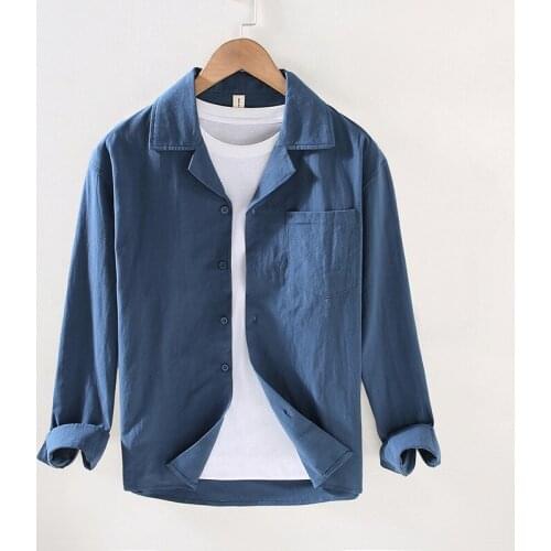 1045 Business Casual Solid Color White Shirts For Men Autumn Classic Cotton Loose Lapel Pockets Long Sleeve Male Blazer Blouse