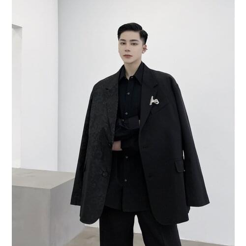 Men Dragon Print Vintage Fashion Casual Suit Coat Male Streetwear Hip Hop Suit Blazers Jacket Outerwear