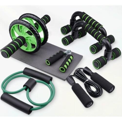 4in1 Resistance Bands Push-up Bar AB Power Wheels Roller Set Machine Jump Rope Exercise Workout Home Gym Fitness Muscle Trainer
