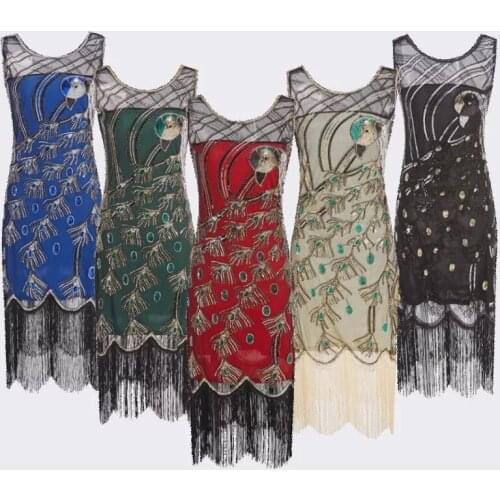 2019 new drop shipping blue black red Green Peacock 1920s Gatsby 20s Flapper Costume Sequin Outfit Fancy Dress Up