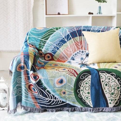 American Country Throw Blanket Peacock Opening Decorative Slipcover Cobertor Sofa Non-slip Stitching 2 Sides Blankets For Beds