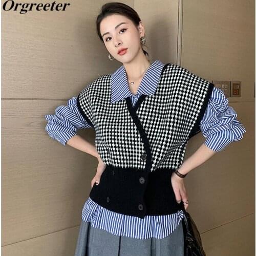 Autumn New Women Waistcoat Sweater Vest Vintage Houndstooth Jacquard Knitted Cardigan Shawl Outwear Tops All-macthing Clothing