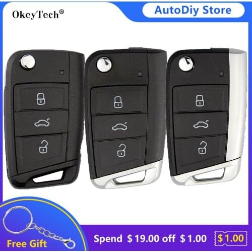 Okeytech Flip Folding Remote Control Key Shell Fob For VW Golf 7 Skoda Octavia Seat Leon Passat Polo Shiny/Matte Metal Side/Tail