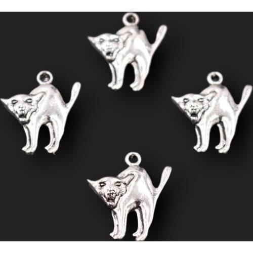 30pcs Silver Plated Pet Lynx Pendants Earrings Bracelet Metal Accessories DIY Charms For Jewelry Crafts Making 21*19mm A2351