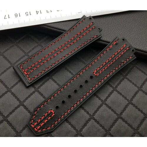 Black Red real cow leather For Hublot strap for Big Bang belt Men Watchband 25*17mm watch band logo on stainless buckle tools