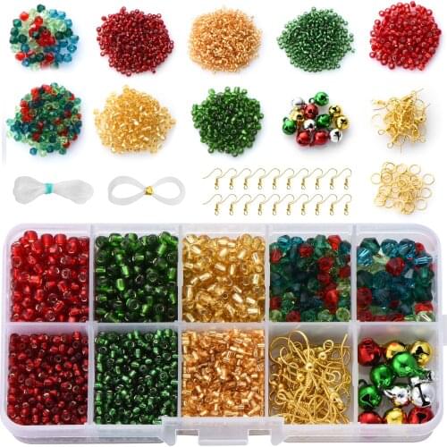 Christmas Series Millet Beads Boxed Glass Bicone Beads Bells Elastic Wire Ear Hook Open Ring Accessories Earring Necklace Making