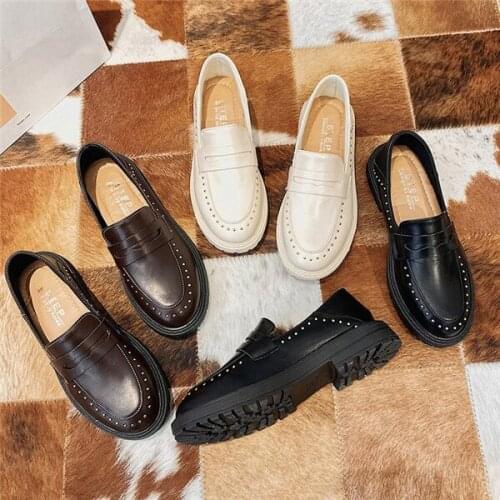 2020 jk shoes mid-heel uniform shoes women rubber platform pu leather shoes college style cos Japanese loafers