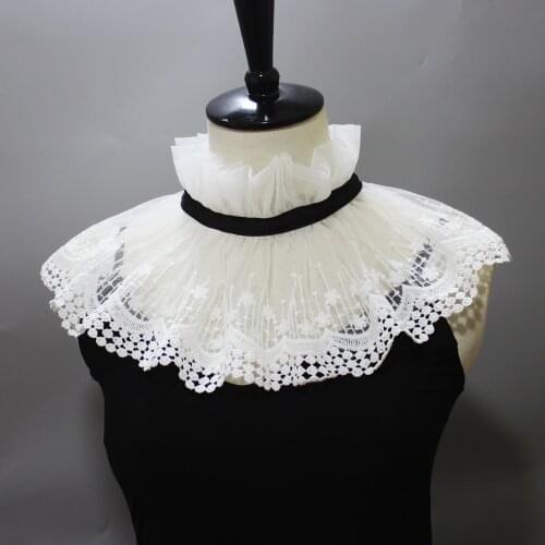 Linbaiway Korean Stand Ruffles Floral Lace Shirt False Collar Summer Dress Blouse Fake Collars Shawl Wrap Detachable Accessories
