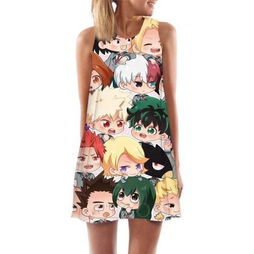 CLOOCL Women Tank Tops Anime My Hero Academia 3D Print Cartoon Character Loose Dress Sexy Short Female Vest Sleeveless Dress
